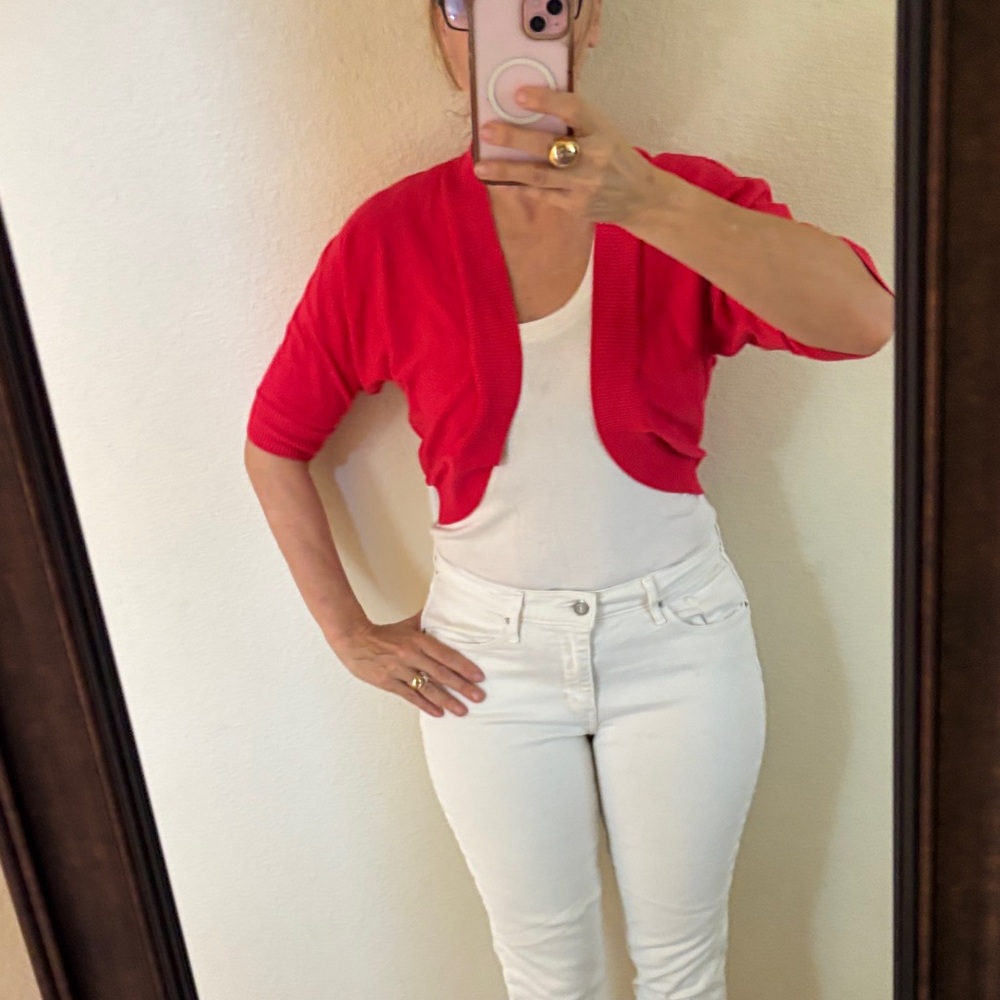 INC International Concepts Vibrant Red Ribbed Cropped Bolero